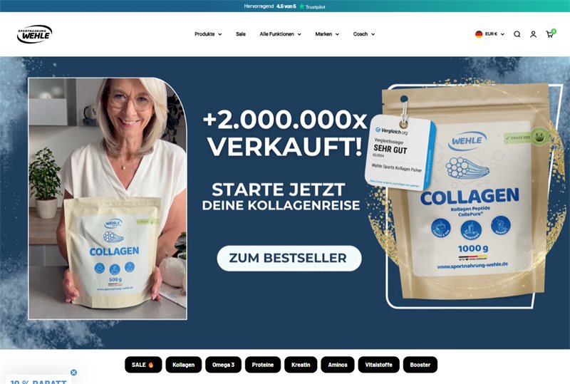 Screenshot der Sportnahrung Wehle Website